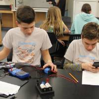 students working with circuits
